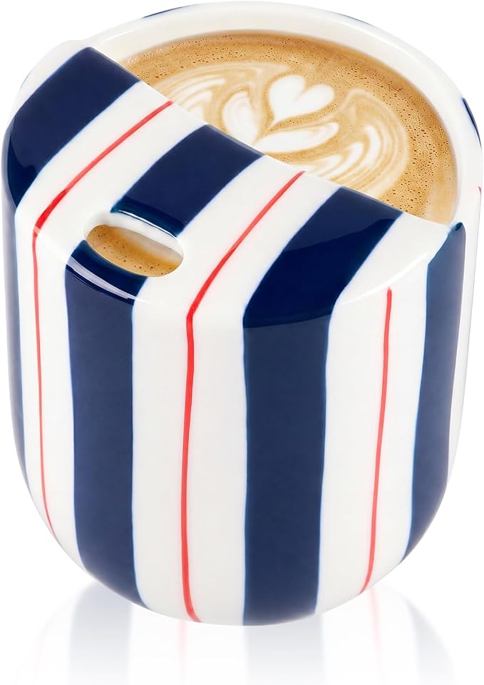 Ceramic Mug with Sip Hole 10 oz Novelty Deep Blue Red Striped Ceramic Coffee by Ferrochef