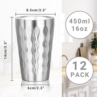 Stainless Steel Double Wall Cups, 16 oz Insulated Tumbler, 12 Pack Unbreakable - Image 2