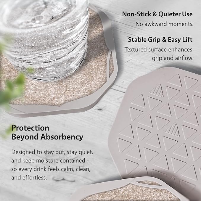 UMIRRO Absorbent Felt & Silicone Drink Coasters Set of 4, Neutral Beige | - Image 3