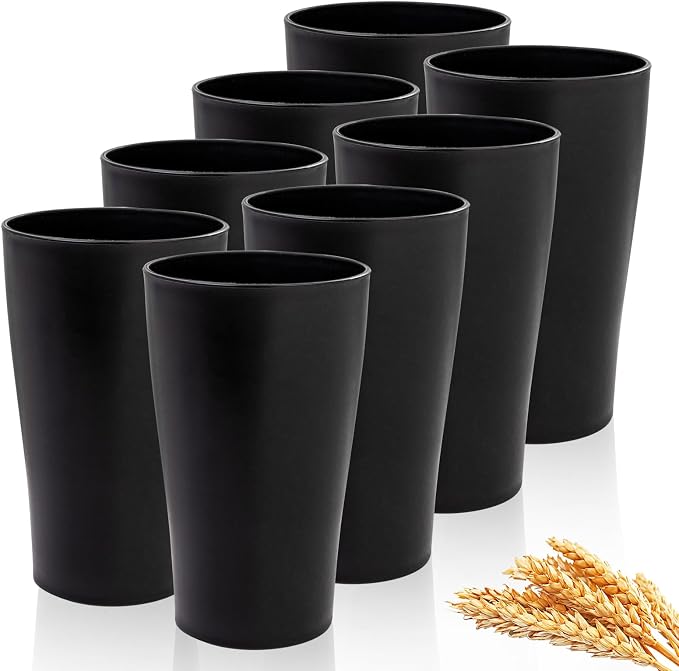 ejonirinjonir EI 15oz Black Wheat Straw Cups Set of 8, Drinking Glasses by Ejonirinjonir