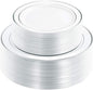 WDF 120PCS Plastic Plates White Silver Rim - Disposable Plates including 60PCS for Dinner 10.25inch, 60 Salad/Dessert Plates 7.5inch Heavy Duty Wedding Party Birthday