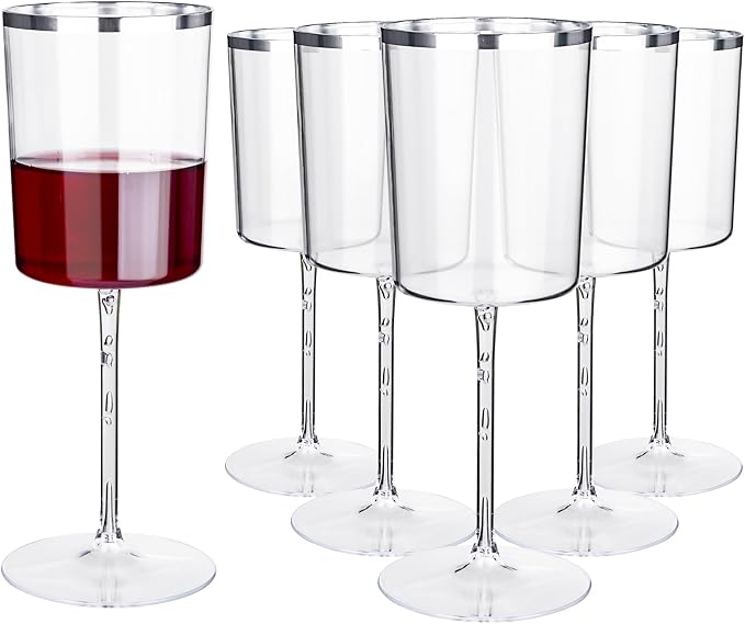 Ciaell 12 Pack Silver Plastic Wine Glasses by Ciaell
