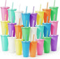 24 Pack Plastic Tumblers with Lids and Straws, Reusable Cups with Lids Plastic by LEIFEOSH