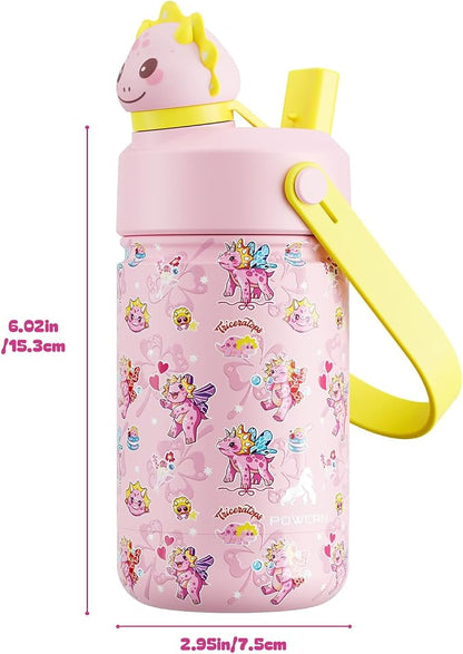 POWCAN 12 oz Kids Water Bottle: 2-in-1 Straw Spout Lid - Image 8