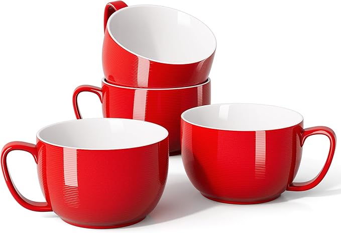 Teocera Red Mugs Set of 4, 24oz Jumbo Mugs, Large Coffee Mugs by Teocera