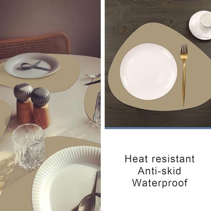 Faux Leather Placemats and Coasters Set of 2, Round Leather for Dinner Table Mats Heat Resistant Non-Slip Washable Insulation Coffee Mats Kitchen Place Mats Nordic Style,Apricot