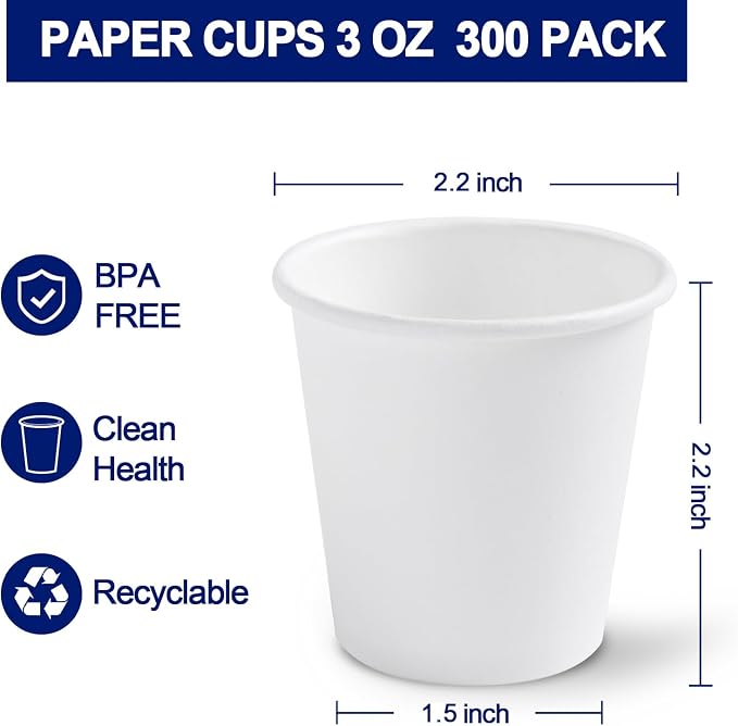 Clawsoff 3 oz 300 Count White Paper Cups Disposable Bathroom Mouthwash Cups | - Image 2