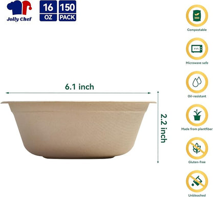 Compostable Disposable Paper Bowls Heavy Duty Soup Uncoated Containers - Image 2