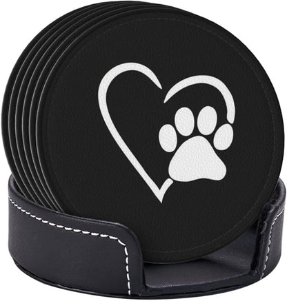 6 Pcs Dog Pet Paws Love Heart Leather Coasters - Image 3