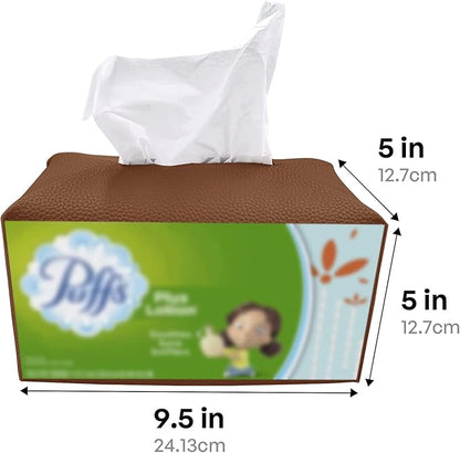 Carrotez Tissue Box Cover, [Refined] Modern PU Leather Rectangular Tissue Box Holder - Decorative Holder/Organizer for Bathroom Vanity Countertop, Night Stands, Office Desk 9.5"X5"X5" - Camel