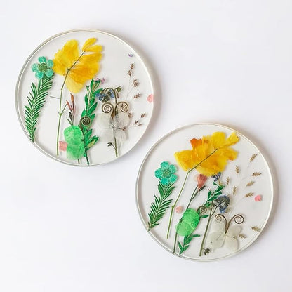 Floral Coasters for Drinks: Handmade Resin Coasters Tabletop Protection Cup Mat Round Coaster Set with Real Flower for Women Coffee Table Home Decor （Set of 6）
