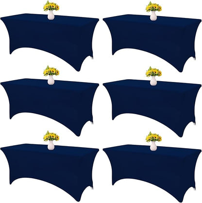 HAISIWLKJ 6 Pack Table Cloth 6ft Navy Blue Tablecloths for Rectangle Folding Table Spandex Fitted Stretch Cover Wrinkle Resistant Washable Protector for Party, Wedding, Banquet, Festival.