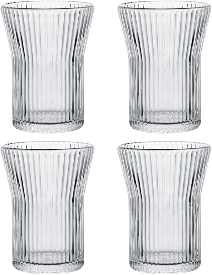 Stripes Glass Coffee Mug | 4-Pack 301-400ml | No Sleeve, Durable Heat-Resistant by Boxonly