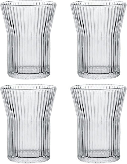 Stripes Glass Coffee Mug | 4-Pack 301-400ml | No Sleeve, Durable Heat-Resistant by Boxonly