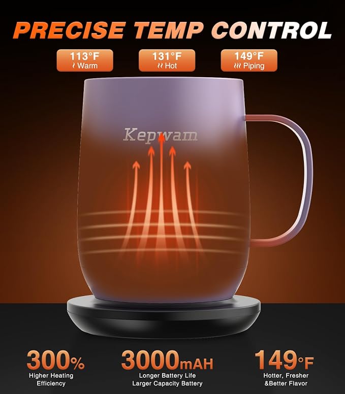 Kepwam Self-Heating Coffee Mug T2, 16oz Electric Heated Mug Hot Up to 149℉ | No - Image 2
