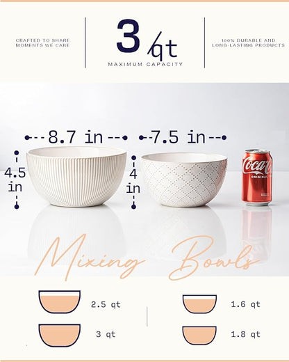 getstar Deep Ceramic Mixing Bowl Set of 2(8.7"/7.5"), 3&1.8 Qt Large Salad Serving Bowls Vintage Nesting Mixing Bowls for Cooking, Baking, Prepping, Microwave and Dishwasher Safe