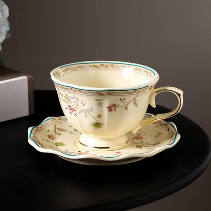 8 oz Vintage flower Ceramic cup and 6" saucer set - Image 6