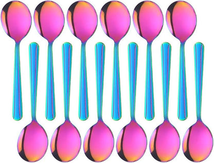 Bouillon Spoons Set of 12, 5.9 Inch Stainless Steel Soup Spoon, Metal Round by KitchenDining