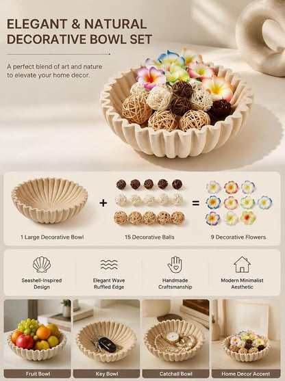 Ruffle Decor Large Decorative Bowl, fruit bowl kitchen stone bowl, bowl decor - Image 4