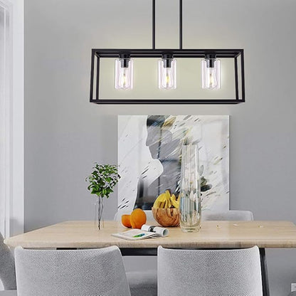 XILICON Dining Room Lighting Fixture Hanging Farmhouse Black 3 Light Modern Pendant Lighting Contemporary Chandeliers with Glass Shade for Living Dining Room Bedroom Kitchen Island
