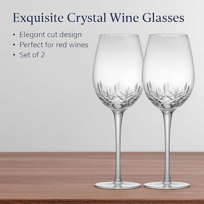 SHOSHIN Premium 22oz Handcrafted Wine Glasses - Lead-Free Crystal Goblets with Intricate Hand-Cut Designs, Extra Large Red Wine Stemware for Elegant Dining & Gift Giving