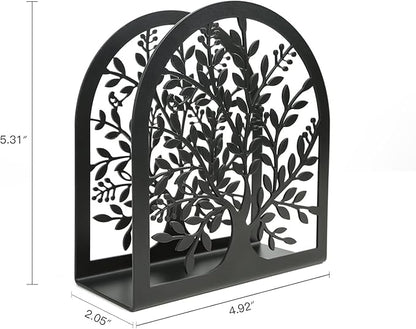 Napkin Holder for Tables, Vintage Metal Freestanding Tissue Dispenser, Black Cast Iron Vertical Tabletop Paper Napkin Holder Stand for Dinner Home Kitchen Restaurant Picnic Party (Tree of Life)