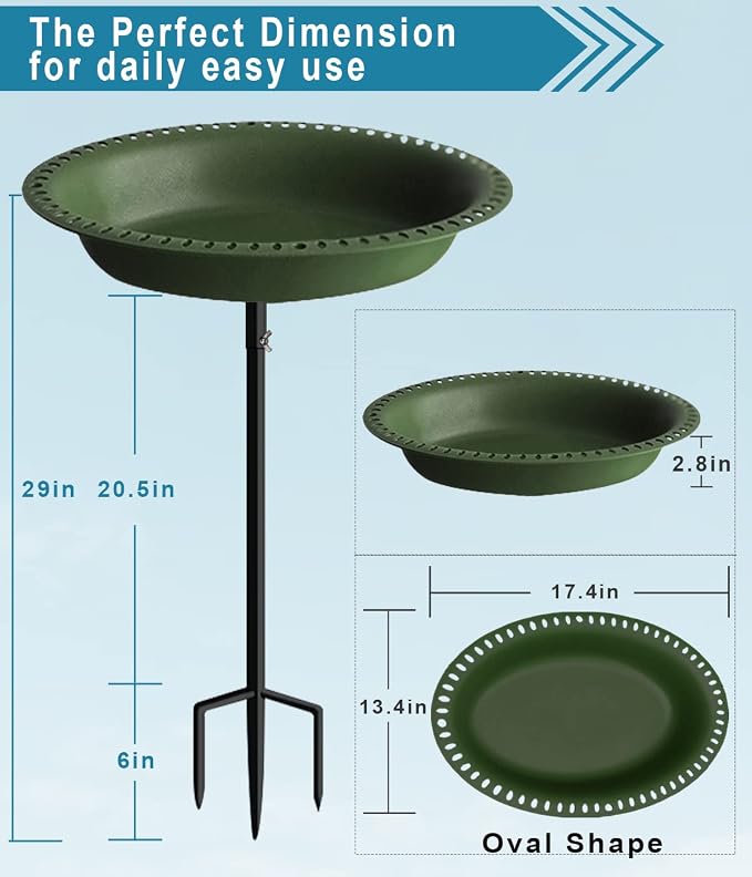 Koutemie Bird Bath for Outside 1-¼ Gallon Detachable, Deep Green, 29 Inch | - Image 2