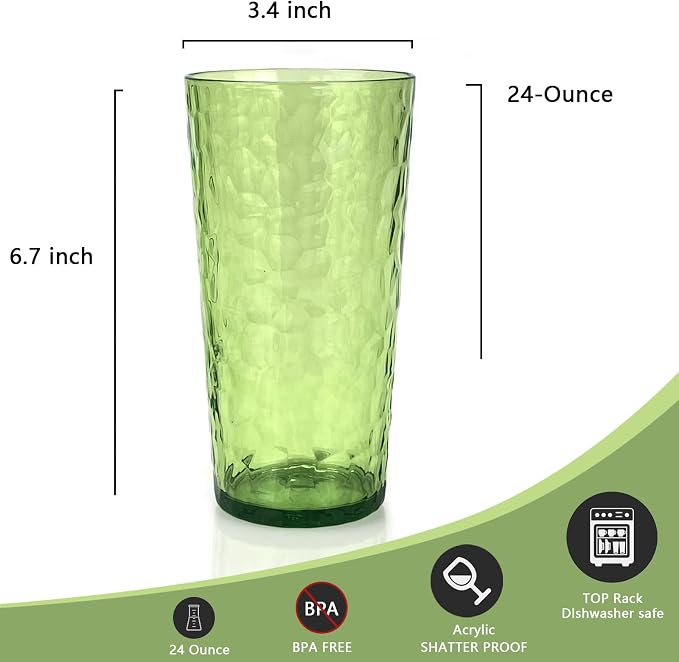Yalin 24-Ounce Plastic Tumbler Acrylic Drinking Glasses, Reusable Plastic Cups - Image 4