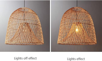 17.7" Hollow Rattan Hanging Lights Woven Wicker Lamp Shade French Romance Decor Pendant Light Bamboo Ceiling Pendant Fixture for Dining Room Living Room Restaurant Bar