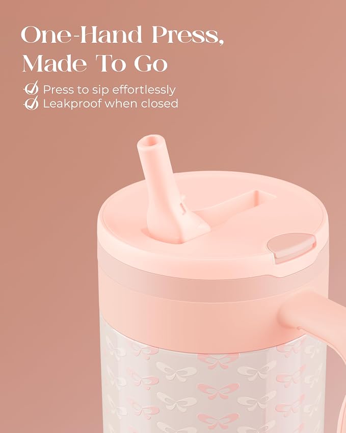 40 oz Insulated Tumbler with Handle and Push-Button Straw Lid, Stainless Steel - Image 3