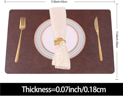 Faux Leather Placemats with Rounded Corners Set of 6,Waterproof&Wipeable Table Mats,Washable Heat-Resistant,Non-Slip for Kitchen and Kids(Brown,6)