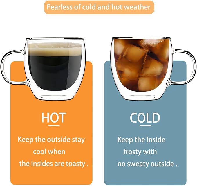 Espresso Cups Set Of 2 8 Oz, Double Walled Glass Coffee Mugs - Image 2