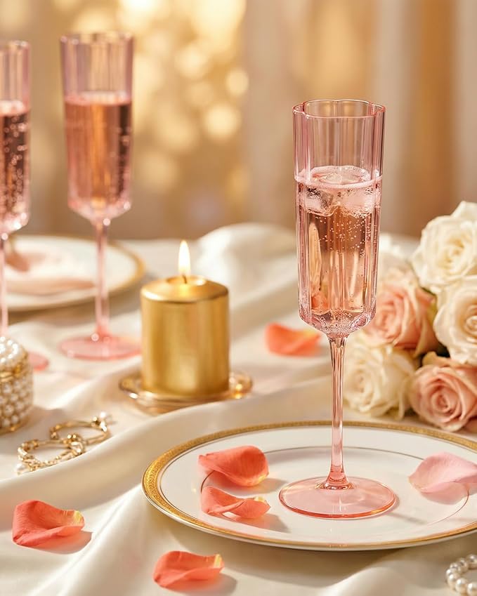 Ciaell 24 Pack Pink Plastic Champagne Flutes - Image 3