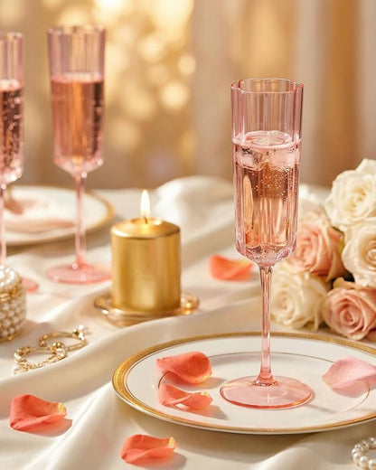 Ciaell 24 Pack Pink Plastic Champagne Flutes - Image 3