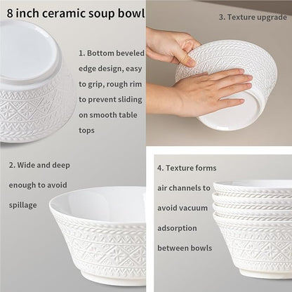 Yeacccng Deep Soup Bowls Set of 4, 58oz Large Cereal Bowls, Large Soup Bowl - Image 6