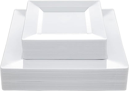 60PCS White Square Plastic Plates, Disposable Plates by N9RTABLEWARE