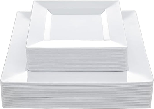 60PCS White Square Plastic Plates, Disposable Plates by N9RTABLEWARE
