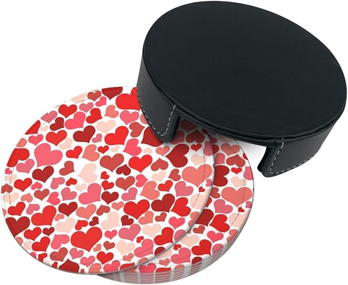 Drink Coasters with Holder Stand Set of 6, Heart Shaped Decoration Pu Leather - Image 7