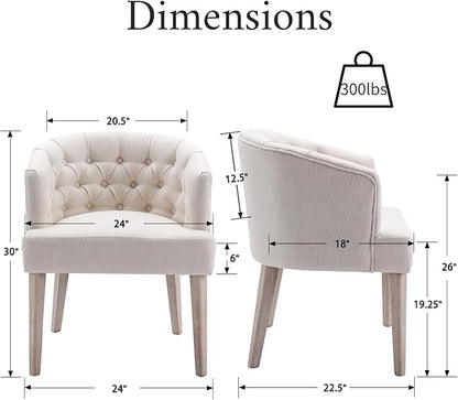 Mid-Century Dining Chairs Set of 6, Tufted Upholstered Linen Dining Room Chairs Comfy Side Chair Armchair Guest Chair with Wooden Legs for Dining Room Living Room, Beige