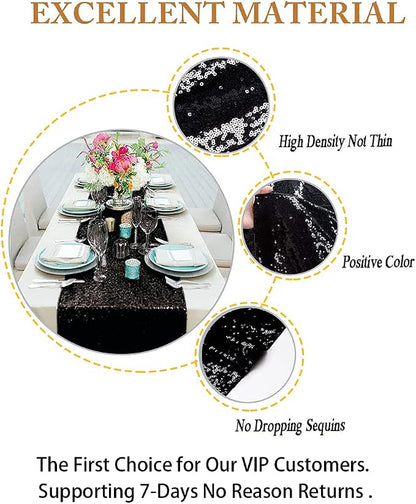 ShinyBeauty Table Runner 48 Inches Long Sequin Black Table Runner Small Sparkle - Image 5