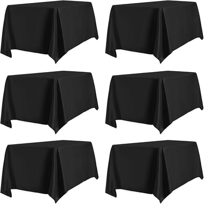 PureFit 6 Pack Rectangle Black Table Cloths 60 x 102 Inch for 6Ft Tables, Stain and Wrinkle Resistant Table Linens for Home Use, Wedding, Party, Banquet and Camping