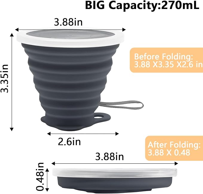 Litoexpe 4 Pack Silica gel Collapsible Travel Cup 270ml | Dark Gray & Pink & - Image 2