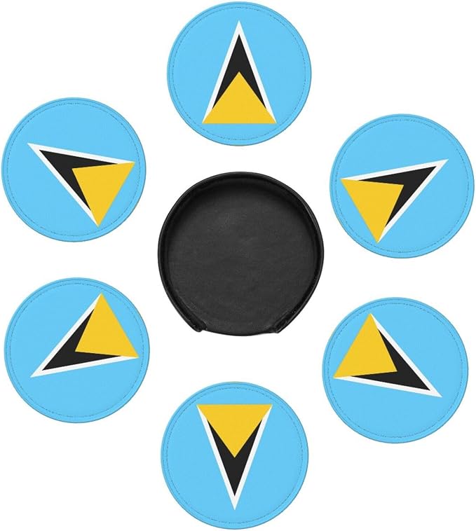 6 Pack Saint Lucia Flag Leather Coaster - Image 3