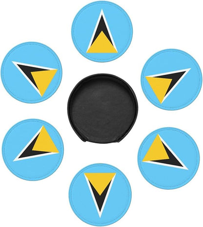 6 Pack Saint Lucia Flag Leather Coaster - Image 3