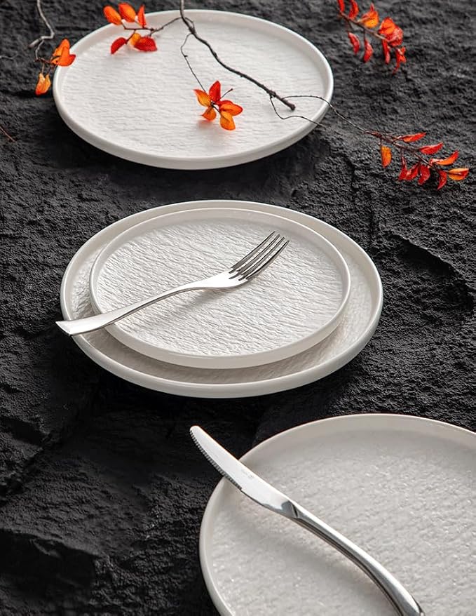 4-piece set, embossed stone design plate and bowl set, microwave and dishwasher - Image 8