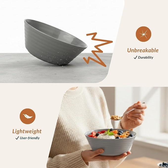 Wheat Straw Bowls 50 OZ, Reusable Unbreakable Large Cereal Bowls Soup Bowl Set - Image 3