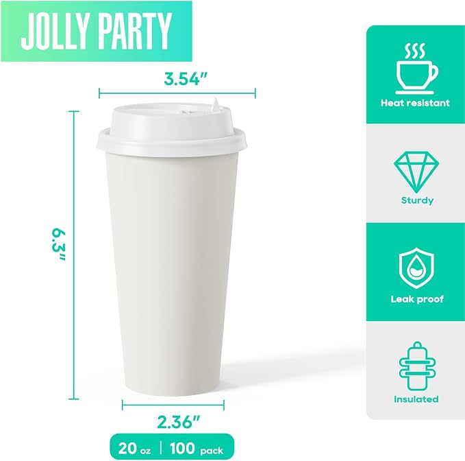 JOLLY PARTY 20 oz Paper Coffee Cups, Disposable Paper Coffee Cup - Image 2