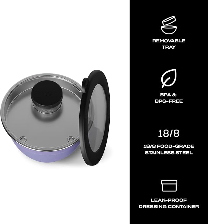 S'well Stainless Steel Salad Bowl Kit 64oz, Hillside Lavender, Comes - Image 3