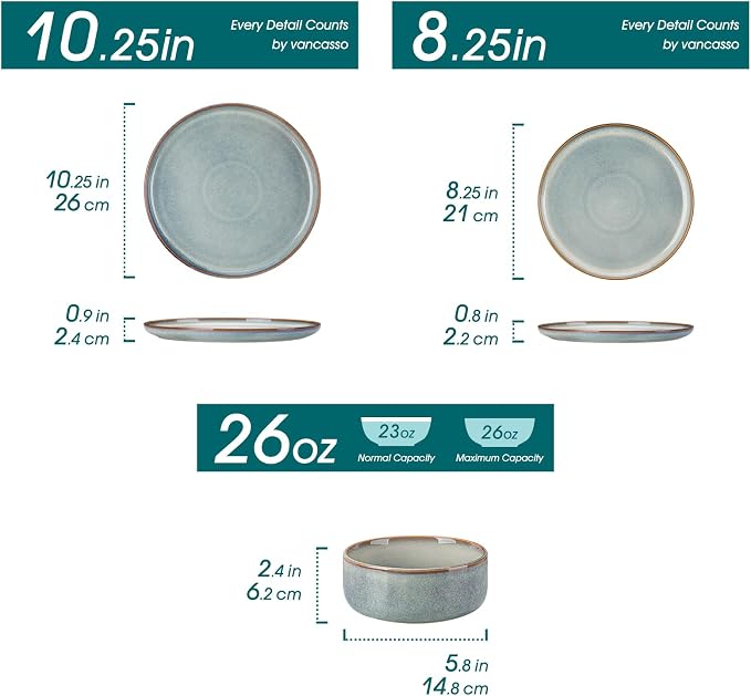 vancasso PLAYA Plates and Bowls Sets, 12 Pieces Light-Blue Dinnerware Sets - Image 2