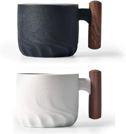 Ceramic Espresso Cup with Wooden Handle, Microwave Safe, 2.08x1.85in, Hand Wash by BlogBlog